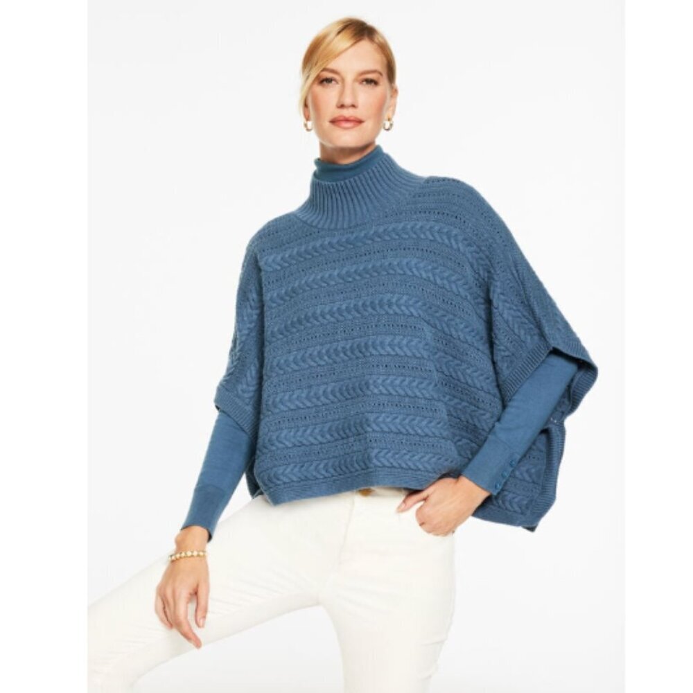 NEW Talbots Cable Knit Poncho - Moonlight Blue